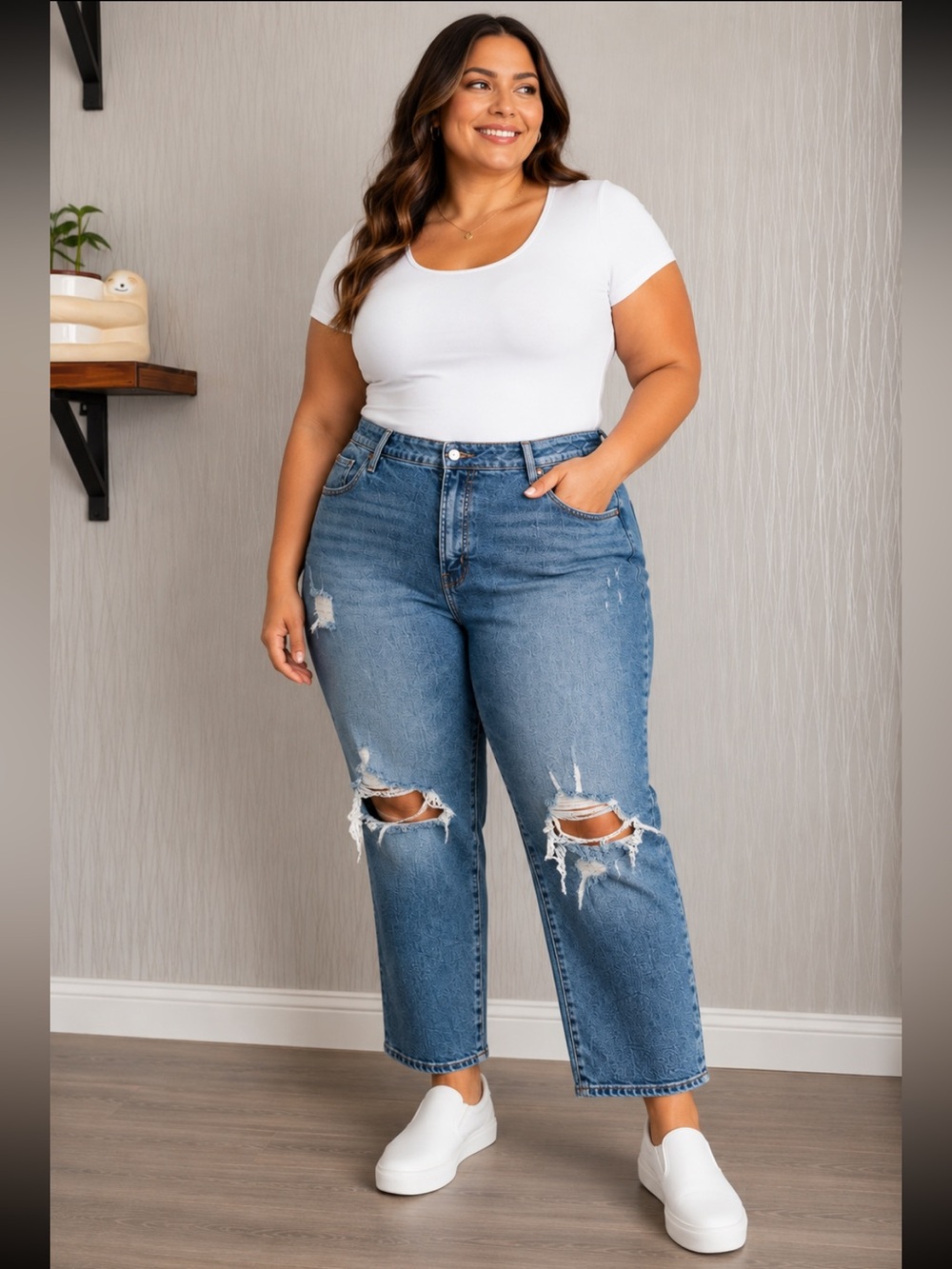 Old Navy OG Straight Jeans Women’s Size 18 Distressed Stretch Denim High Rise